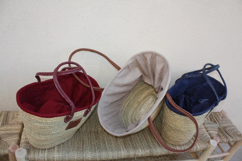 Grand Sac XXL Anses Longues avec tissu pochon qui ferme - Panier paille Cabas marchés courses plage - 3 COULEURS au CHOIX