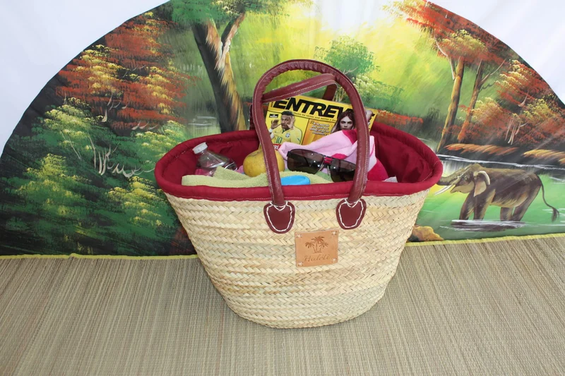 Grand Sac XXL Anses Longues avec tissu pochon qui ferme - Panier paille Cabas marchés courses plage - 3 COULEURS au CHOIX