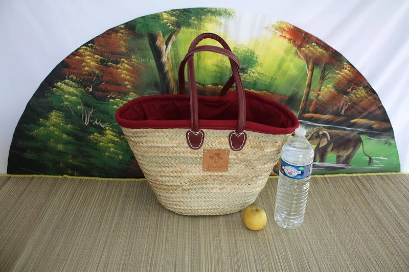 Grand Sac XXL Anses Longues avec tissu pochon qui ferme - Panier paille Cabas marchés courses plage - 3 COULEURS au CHOIX