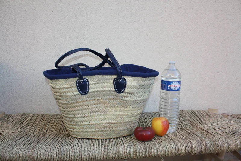 Sac Anses Longues avec tissu pochon - Panier paille Cabas marchés courses plage osier rotin palmier naturel