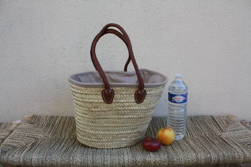Sac Anses Longues avec tissu pochon - Panier paille Cabas marchés courses plage osier rotin palmier naturel