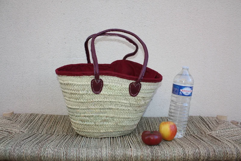 Sac Anses Longues avec tissu pochon - Panier paille Cabas marchés courses plage osier rotin palmier naturel