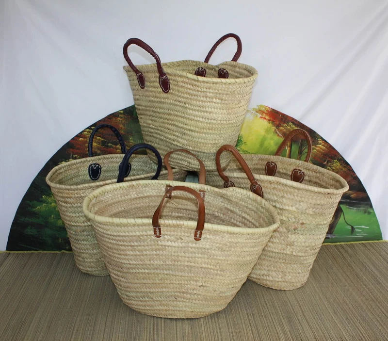 GRAND Panier de courses - Paille Palmier Naturel - Sac cabas de marché - plage couffin marocain