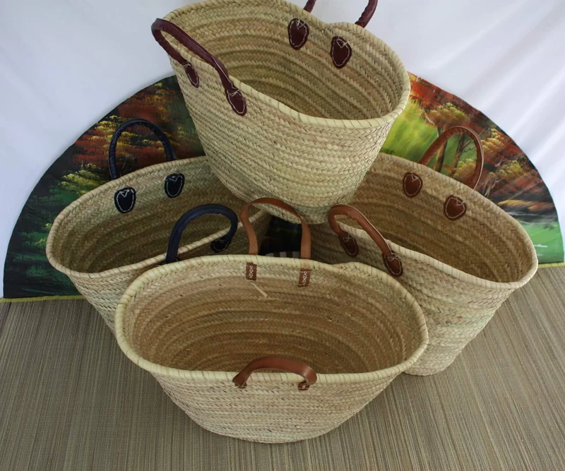 GRAND Panier de courses - Paille Palmier Naturel - Sac cabas de marché - plage couffin marocain