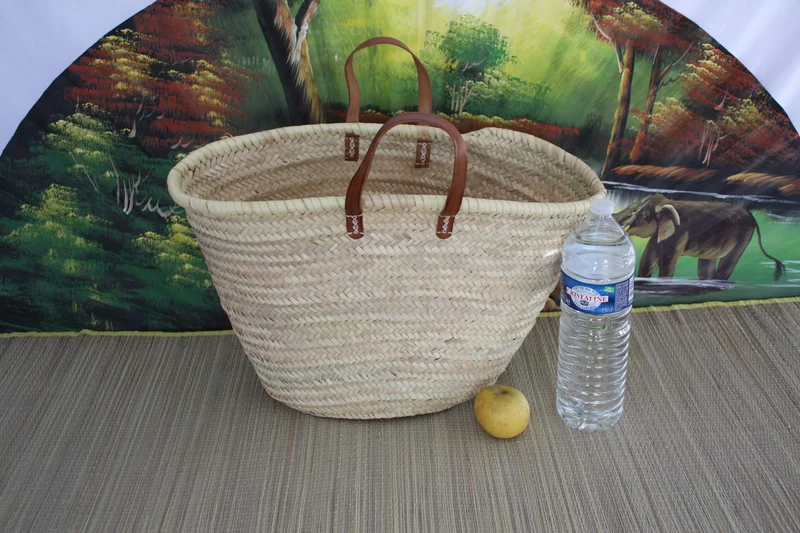 GRAND Panier de courses - Paille Palmier Naturel - Sac cabas de marché - plage couffin marocain