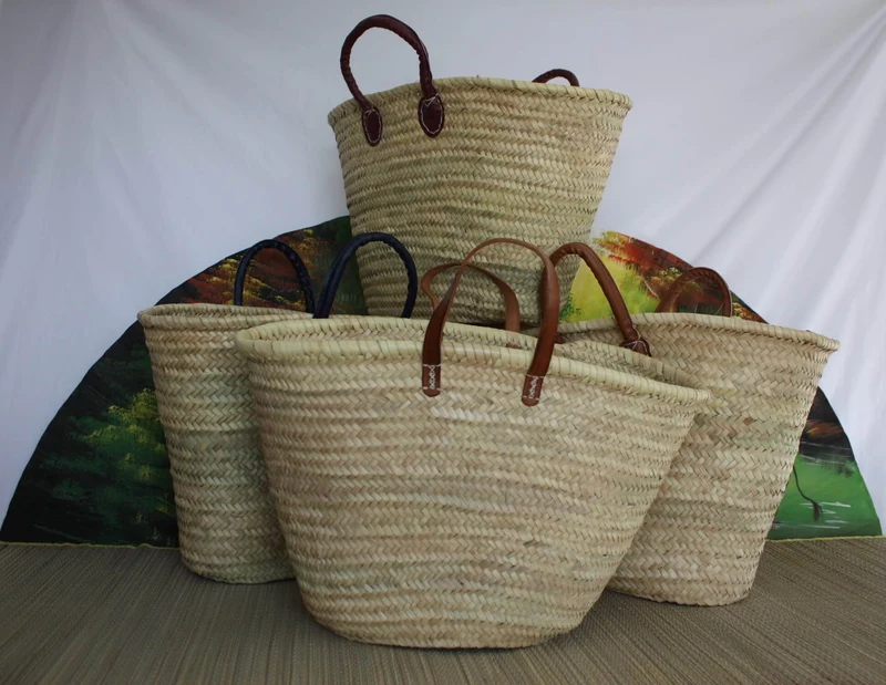 GRAND Panier de courses - Paille Palmier Naturel - Sac cabas de marché - plage couffin marocain