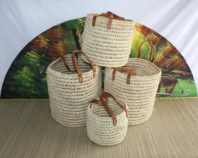 Panier Corbeille de rangement ROND - Tressé Main en Palmier - 100% NATUREL & ORIGINAL -