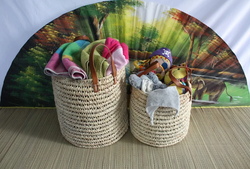 Panier Corbeille de rangement ROND - Tressé Main en Palmier - 100% NATUREL & ORIGINAL -