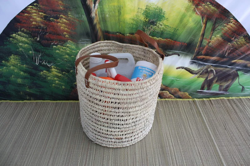 Panier Corbeille de rangement ROND - Tressé Main en Palmier - 100% NATUREL & ORIGINAL -