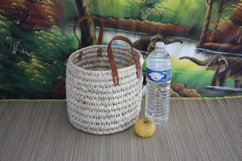 Panier Corbeille de rangement ROND - Tressé Main en Palmier - 100% NATUREL & ORIGINAL -