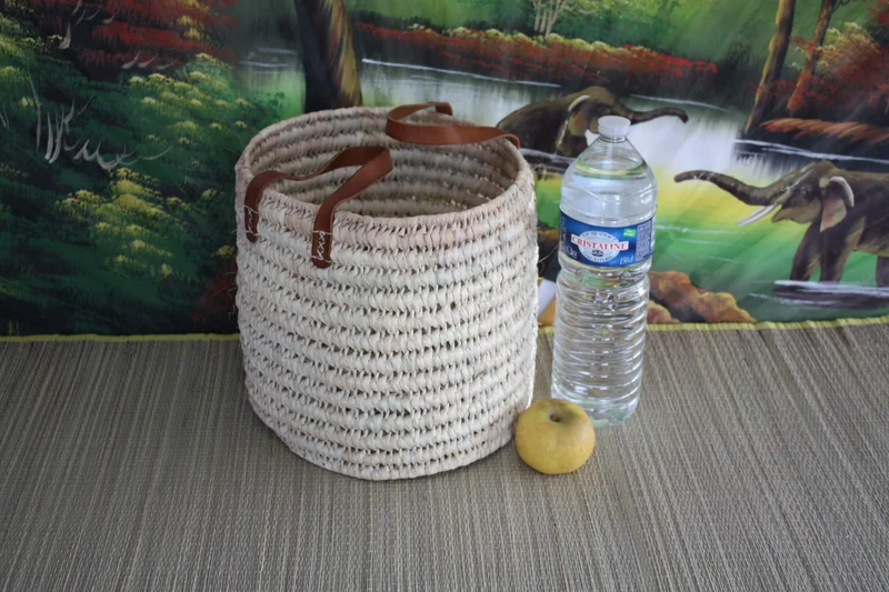 Panier Corbeille de rangement ROND - Tressé Main en Palmier - 100% NATUREL & ORIGINAL -
