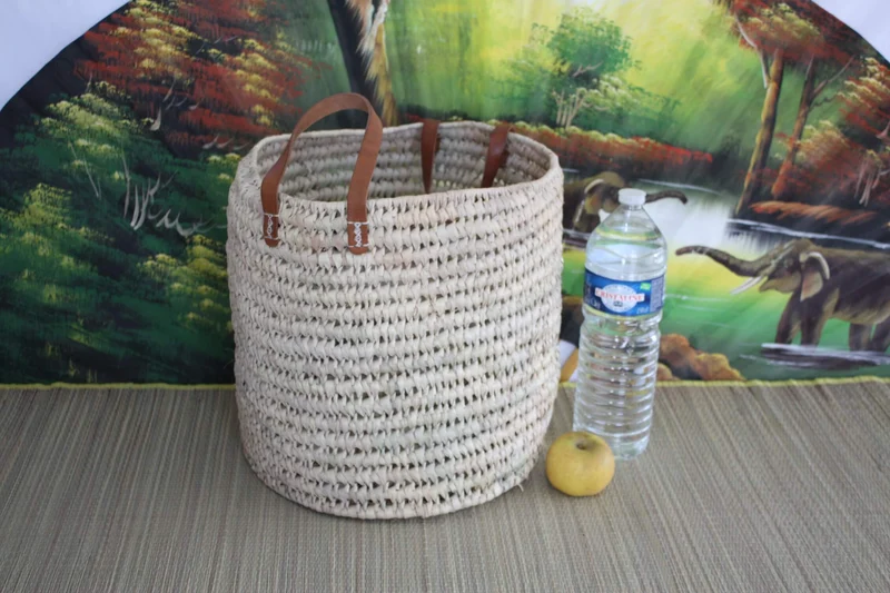 Panier Corbeille de rangement ROND - Tressé Main en Palmier - 100% NATUREL & ORIGINAL -