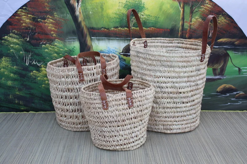 Panier Corbeille de rangement ROND - Tressé Main en Palmier - 100% NATUREL & ORIGINAL -