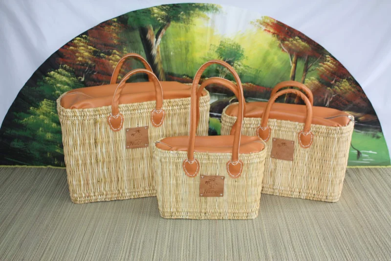 Sac cabas Panier en Jonc MAROCAIN - FERMETURE zip ÉCLAIR - idéal courses , marchés , travail , plage ... Anses courtes et longues