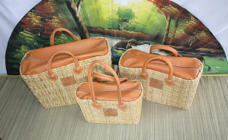 Sac cabas Panier en Jonc MAROCAIN - FERMETURE zip ÉCLAIR - idéal courses , marchés , travail , plage ... Anses courtes et longues