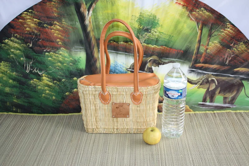 Sac cabas Panier en Jonc MAROCAIN - FERMETURE zip ÉCLAIR - idéal courses , marchés , travail , plage ... Anses courtes et longues