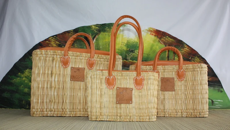 Sac cabas Panier en Jonc MAROCAIN - FERMETURE zip ÉCLAIR - idéal courses , marchés , travail , plage ... Anses courtes et longues