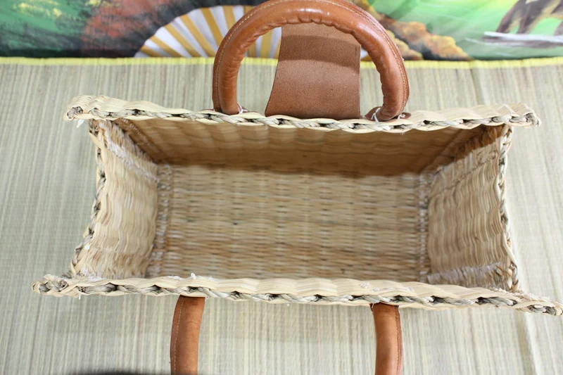 Panier Valise fermoir boucle métal - JONC + CUIR - Sac à main Tressé main - CRÉATION UNIQUE HULÉTI