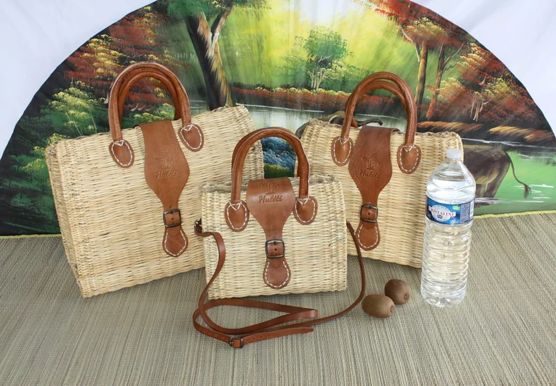 Panier Valise fermoir boucle métal - JONC + CUIR - Sac à main Tressé main - CRÉATION UNIQUE HULÉTI