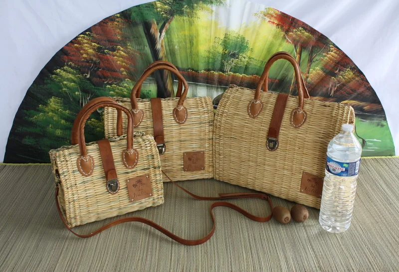 Panier Valisette fermoir Cuir - Sac à main Bandoulière - Artisanal Tressé Main - CRÉATION UNIQUE HULÉTI