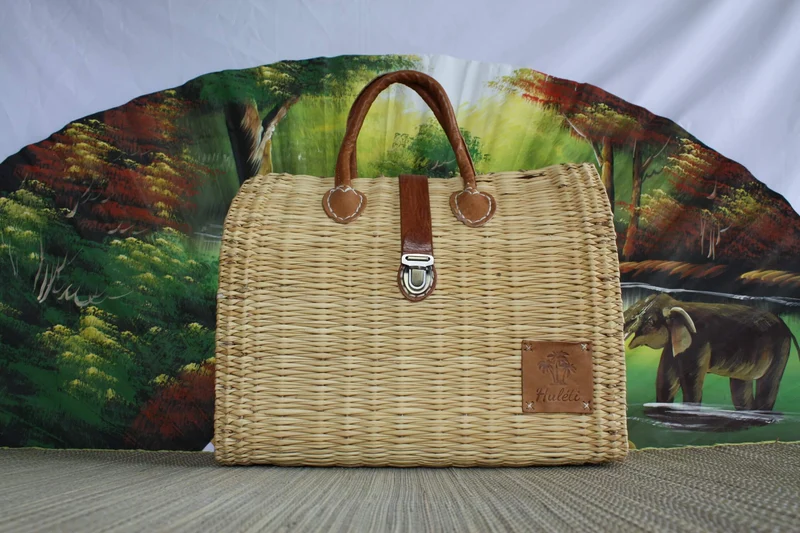 Panier Valisette fermoir Cuir - Sac à main Bandoulière - Artisanal Tressé Main - CRÉATION UNIQUE HULÉTI