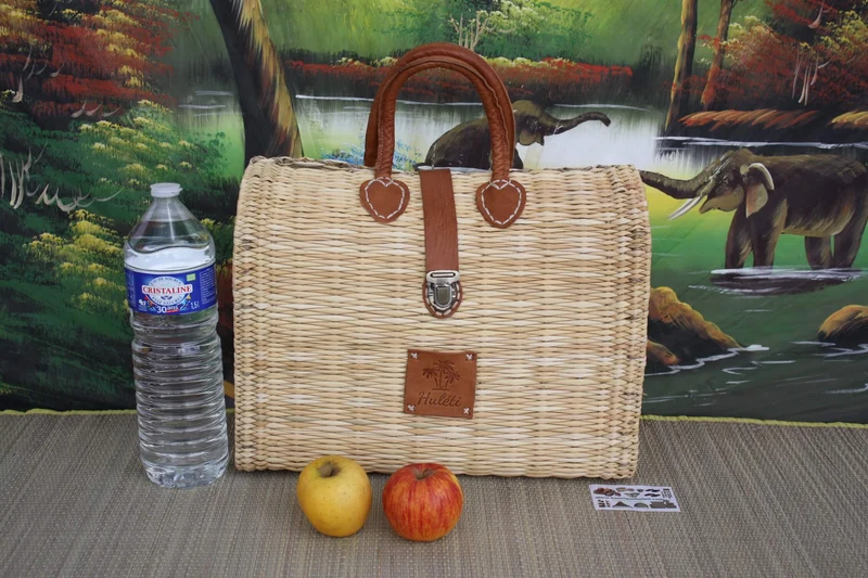 Panier Valisette fermoir Cuir - Sac à main Bandoulière - Artisanal Tressé Main - CRÉATION UNIQUE HULÉTI
