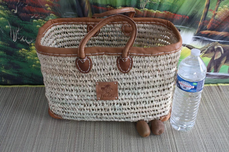 MAGNIFIQUE Panier en palmier nain - Grand RENFORTS CUIR - Sac cabas de courses, marché, plage - Original et Solide -