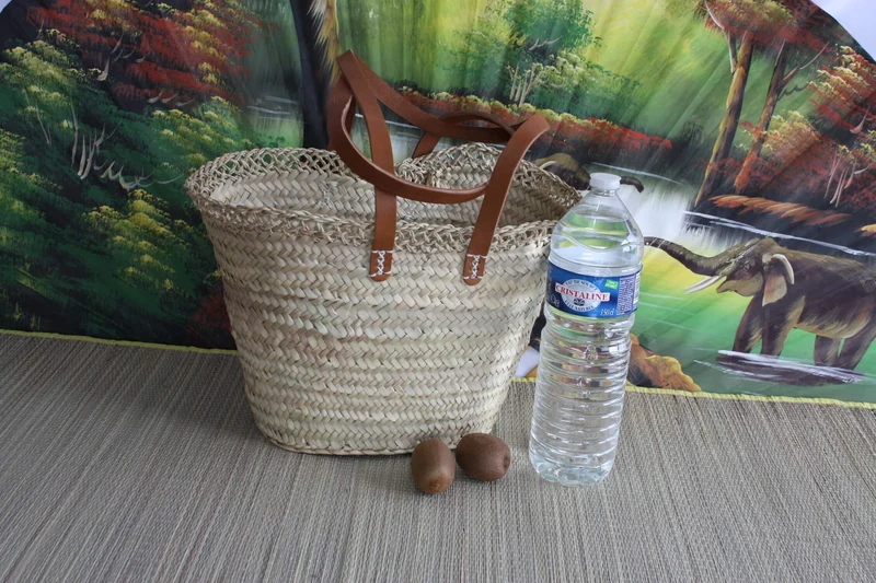 Sublime Sac Anses longues plates en cuir - panier couffin palmier paille rotin osier - idéal courses , marchés , travail , plage , déco...