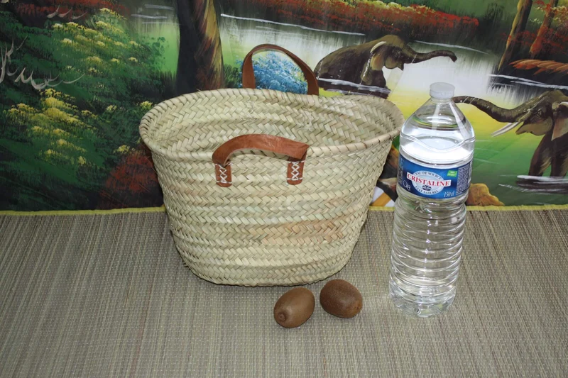 PANIER en palmier - CABAS Anses Cuir - SAC tressé main rotin paille osier