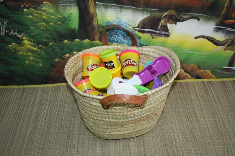 PANIER en palmier - CABAS Anses Cuir - SAC tressé main rotin paille osier