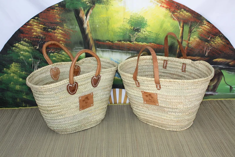 Panier de courses - Paille Palmier - Sac cabas de marché - Anses cuir SOLIDE RENFORCÉ - HULÉTI -
