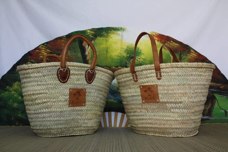 Panier de courses - Paille Palmier - Sac cabas de marché - Anses cuir SOLIDE RENFORCÉ - HULÉTI -