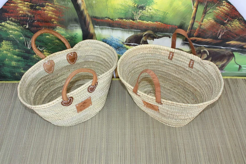 Panier de courses - Paille Palmier - Sac cabas de marché - Anses cuir SOLIDE RENFORCÉ - HULÉTI -