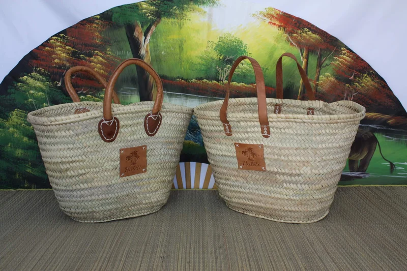 Panier de courses - Paille Palmier - Sac cabas de marché - Anses cuir SOLIDE RENFORCÉ - HULÉTI -