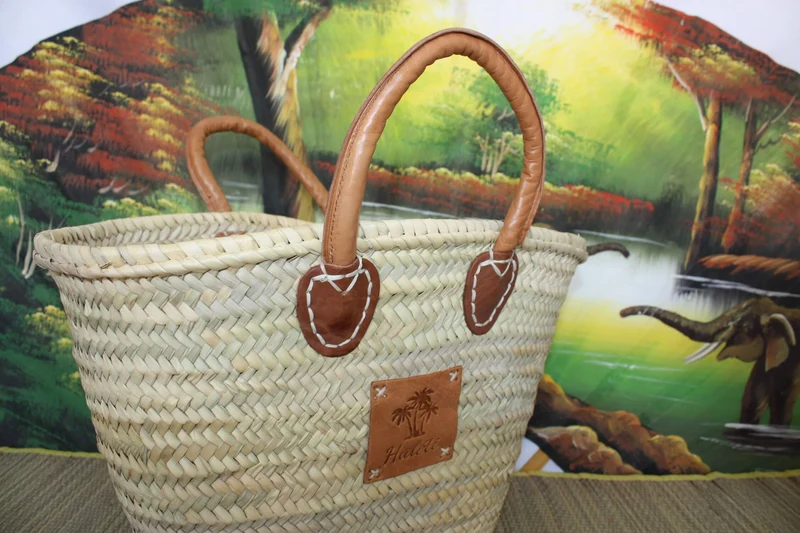 Panier de courses - Paille Palmier - Sac cabas de marché - Anses cuir SOLIDE RENFORCÉ - HULÉTI -