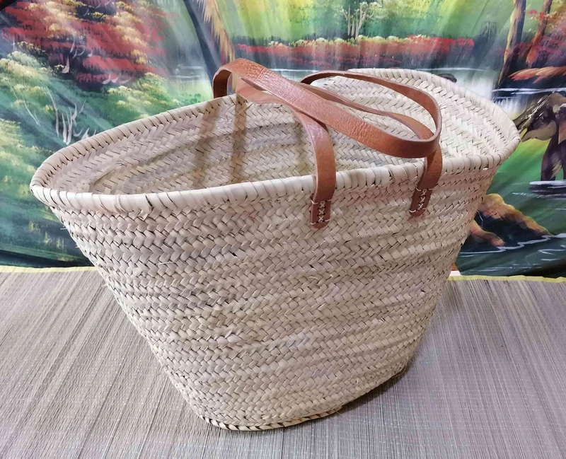 Sac Anses Longues Cuir - Panier Cabas Couffin marchés courses plage osier rotin palmier naturel