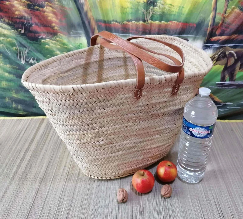 Sac Anses Longues Cuir - Panier Cabas Couffin marchés courses plage osier rotin palmier naturel