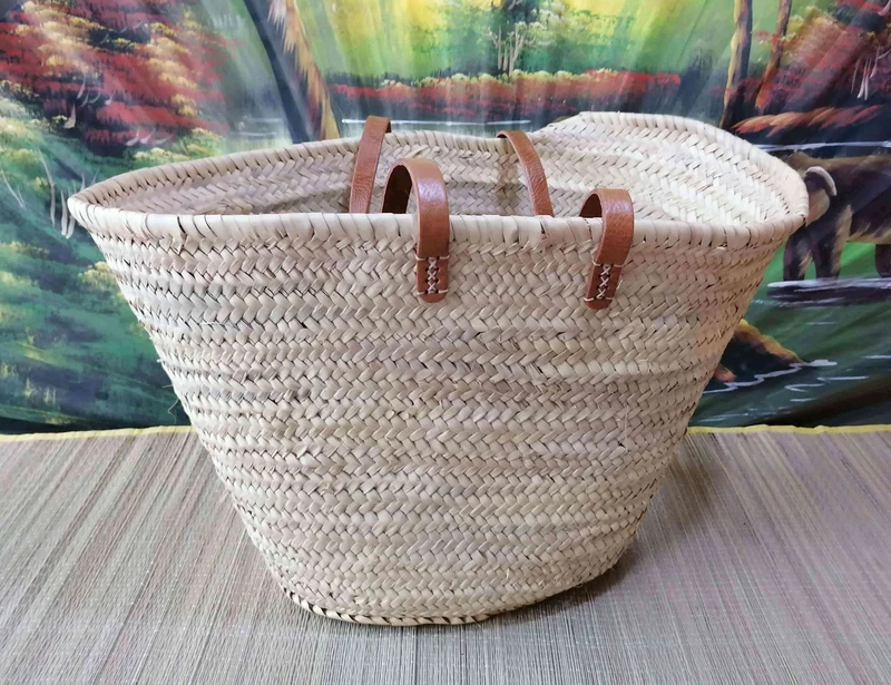 Sac Anses Longues Cuir - Panier Cabas Couffin marchés courses plage osier rotin palmier naturel