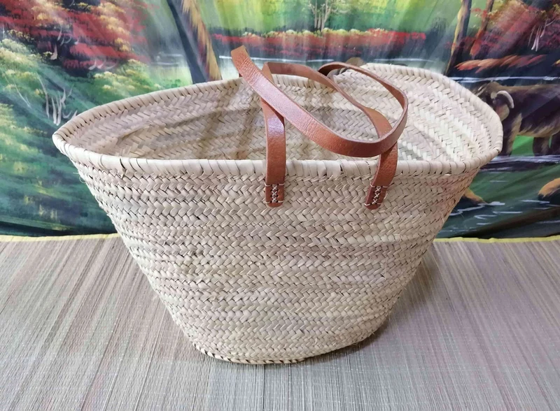 Sac Anses Longues Cuir - Panier Cabas Couffin marchés courses plage osier rotin palmier naturel