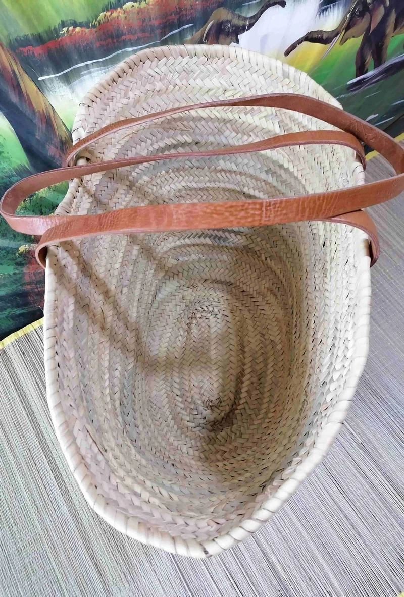 Sac Anses Longues Cuir - Panier Cabas Couffin marchés courses plage osier rotin palmier naturel