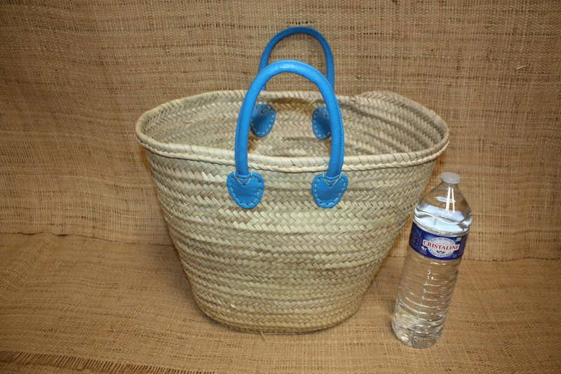 Grand Panier en Rotin pour Courses | Sac en Paille de Plage | Cabas en Osier pour le Marché - Anses en Cuir : Plusieurs Couleurs Disponibles