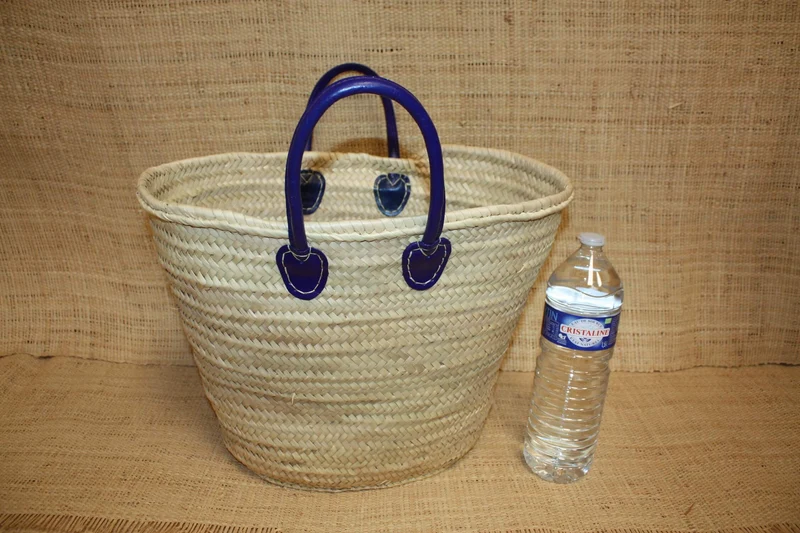 Grand Panier en Rotin pour Courses | Sac en Paille de Plage | Cabas en Osier pour le Marché - Anses en Cuir : Plusieurs Couleurs Disponibles