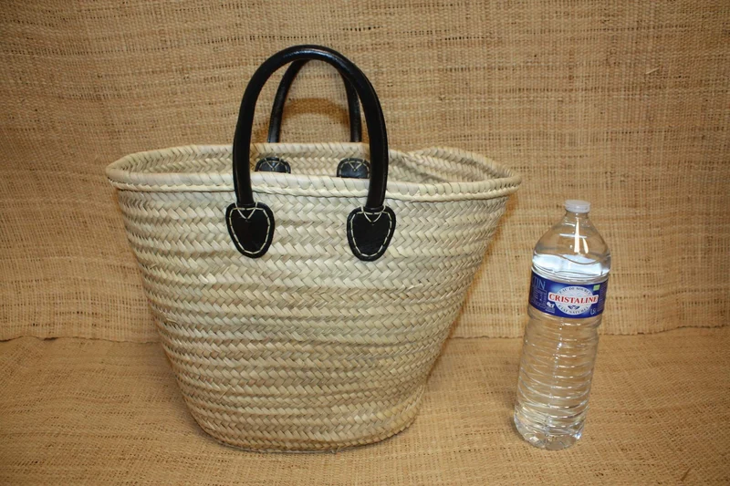 Grand Panier en Rotin pour Courses | Sac en Paille de Plage | Cabas en Osier pour le Marché - Anses en Cuir : Plusieurs Couleurs Disponibles