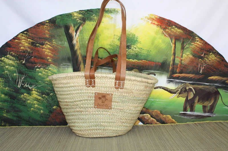 Sac DOUBLES Anses Courtes + Longues en Cuir - Panier paille Cabas marchés courses Couffin plage osier palmier naturel