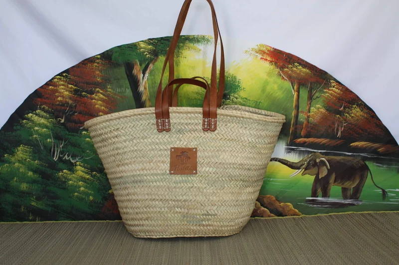 Sac DOUBLES Anses Courtes + Longues en Cuir - Panier paille Cabas marchés courses Couffin plage osier palmier naturel