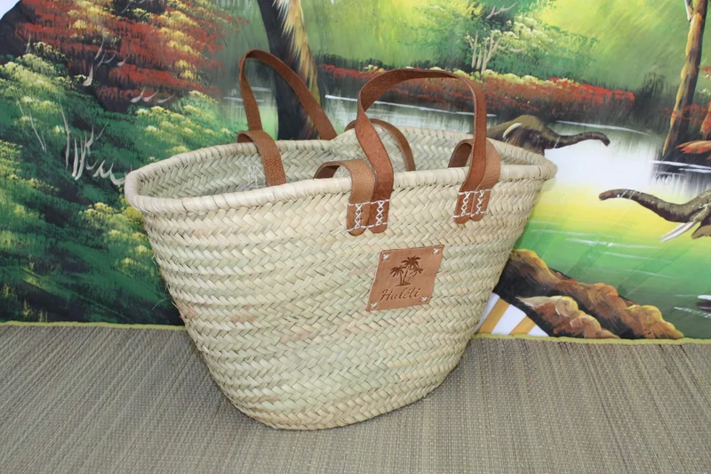 Sac DOUBLES Anses Courtes + Longues en Cuir - Panier paille Cabas marchés courses Couffin plage osier palmier naturel