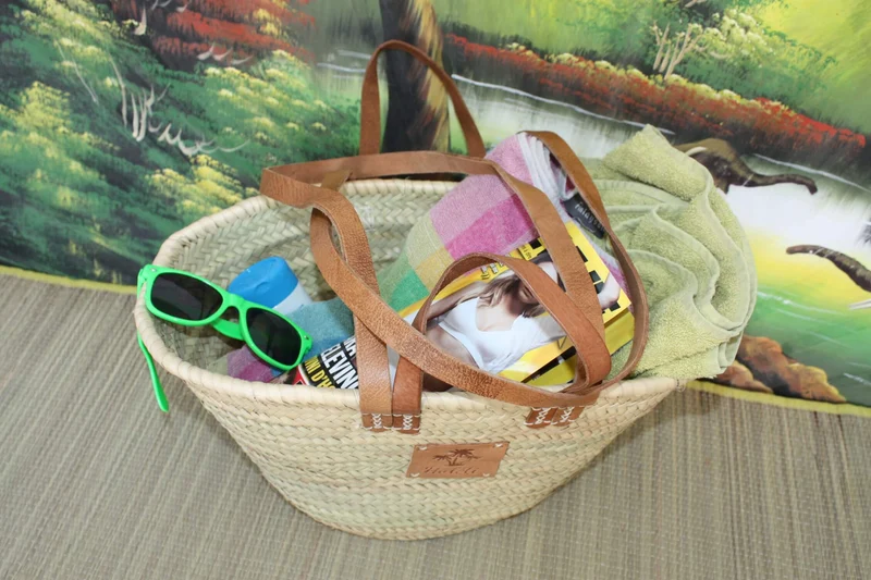 Sac DOUBLES Anses Courtes + Longues en Cuir - Panier paille Cabas marchés courses Couffin plage osier palmier naturel