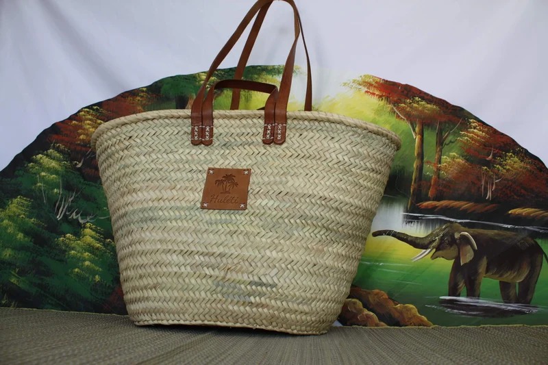Sac DOUBLES Anses Courtes + Longues en Cuir - Panier paille Cabas marchés courses Couffin plage osier palmier naturel
