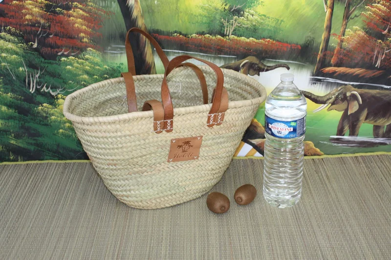 Sac DOUBLES Anses Courtes + Longues en Cuir - Panier paille Cabas marchés courses Couffin plage osier palmier naturel