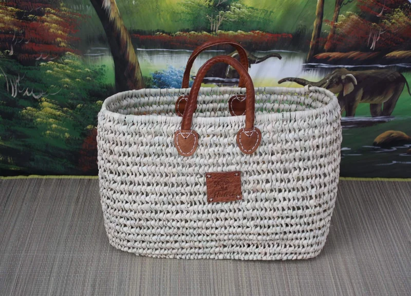 PANIER Ovale - Fond Plat - Tressé à la main en Palmier Nain - Courses et marchés - MAROCAIN BERBERE de l'Atlas - 3 Tailles -